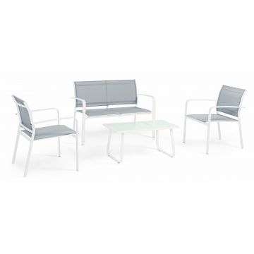 Set mobilier pentru gradina / terasa, Arent Gri / Alb, banca 2 locuri + 2 scaune + masa de cafea