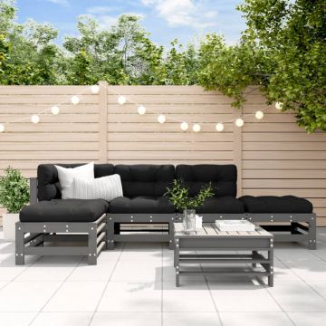 Set mobilier relaxare grădină&perne 6 piese gri lemn masiv pin