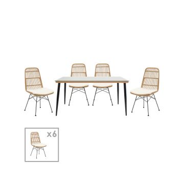 Set pentru gradina din 7 piese Pakoworld Naoki metal negru/poliratan natural