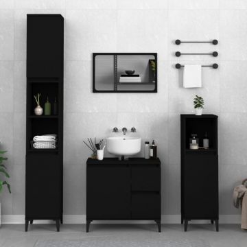 Dulap de baie, negru, 65x33x60 cm, lemn prelucrat