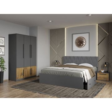 Set dormitor 4 piese Gri/Stejar Poema C02