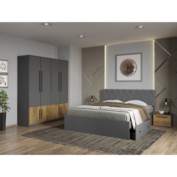 Set dormitor 4 piese Gri/Stejar Poema C06