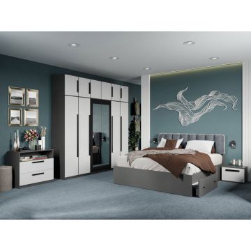 Set dormitor complet Alb/Gri antracit Oasis C09