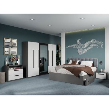 Set dormitor complet Alb/Gri antracit Oasis C10