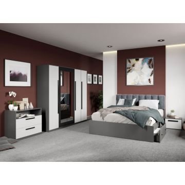 Set dormitor complet Alb/Gri antracit Oasis C14