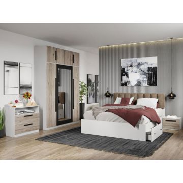 Set dormitor complet Alb/Lemn Riveri C01