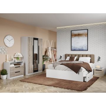 Set dormitor complet Alb/Lemn Riveri C06