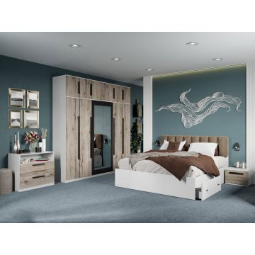 Set dormitor complet Alb/Lemn Riveri C09