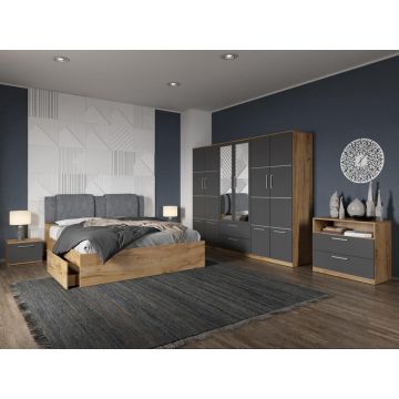 Set dormitor complet Gri/Stejar Adapto C15