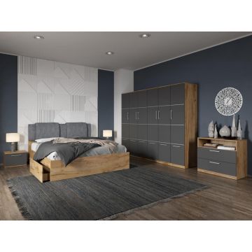 Set dormitor complet Gri/Stejar Adapto C17