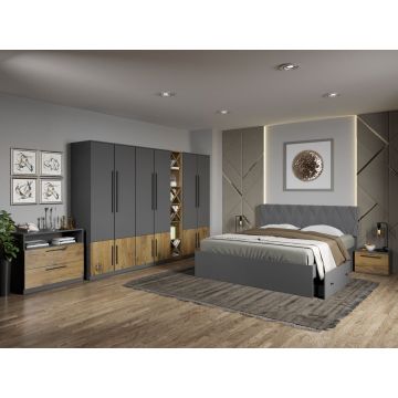 Set dormitor complet Gri/Stejar Poema C15