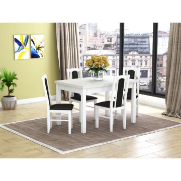 Set masa extensibila 120x150cm cu 4 scaune tapitate, mb-13 max5 si s-37 boss7 b22, alb, lemn masiv de fag, stofa