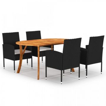 Set mobilier de grădină, 5 piese, negru
