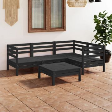 Set mobilier de grădină, 5 piese, negru, lemn masiv de pin