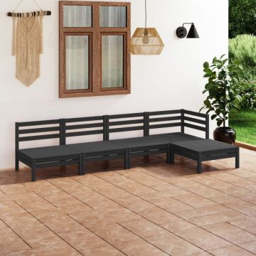 Set mobilier de grădină, 5 piese, negru, lemn masiv de pin