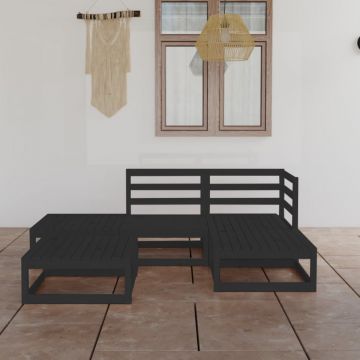 Set mobilier de grădină, 5 piese, negru, lemn masiv de pin