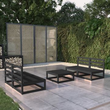 Set mobilier de grădină, 5 piese, negru, lemn masiv de pin