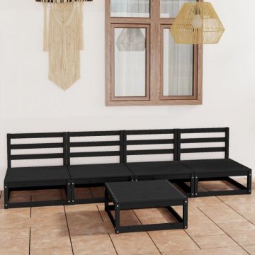 Set mobilier de grădină, 5 piese, negru, lemn masiv de pin