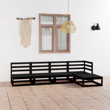 Set mobilier de grădină, 5 piese, negru, lemn masiv de pin