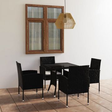 Set mobilier de grădină, 5 piese, negru, poliratan
