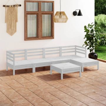Set mobilier de grădină, 6 piese, alb, lemn masiv de pin