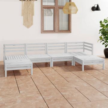 Set mobilier de grădină, 6 piese, alb, lemn masiv de pin
