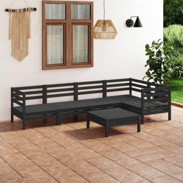 Set mobilier de grădină, 6 piese, negru, lemn masiv de pin