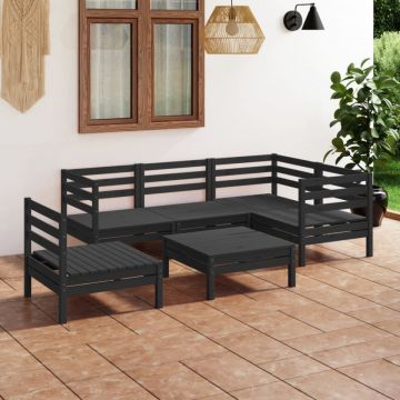 Set mobilier de grădină, 6 piese, negru, lemn masiv de pin