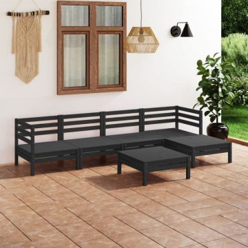 Set mobilier de grădină, 6 piese, negru,lemn masiv de pin