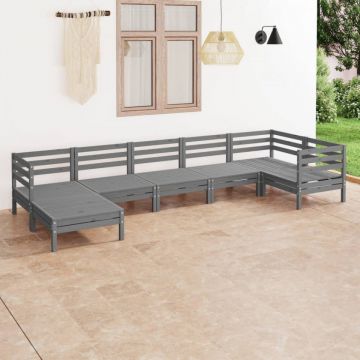 Set mobilier de grădină, 7 piese, gri, lemn masiv de pin
