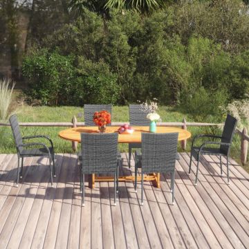 Set mobilier de grădină, 7 piese, gri, poliratan