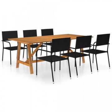 Set mobilier de grădină, 7 piese, negru