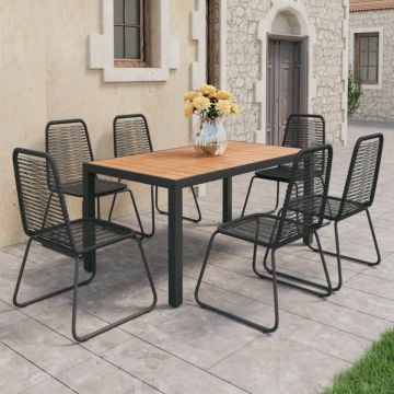 Set mobilier de grădină, 7 piese, negru și maro, ratan PVC