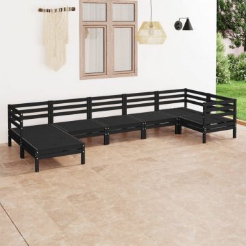 Set mobilier de grădină, 7 piese, negru, lemn masiv de pin