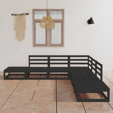 Set mobilier de grădină, 7 piese, negru, lemn masiv de pin