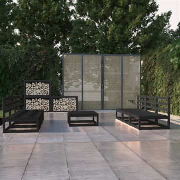 Set mobilier de grădină, 7 piese, negru, lemn masiv de pin