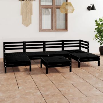 Set mobilier de grădină, 7 piese, negru, lemn masiv de pin