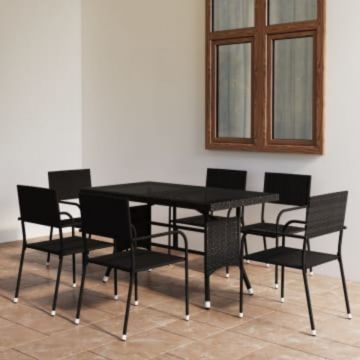 Set mobilier de grădină, 7 piese, negru, poli ratan