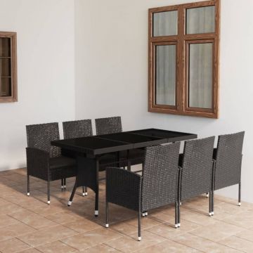 Set mobilier de grădină, 7 piese, negru, poliratan