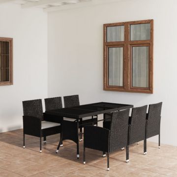 Set mobilier de grădină, 7 piese, negru, poliratan