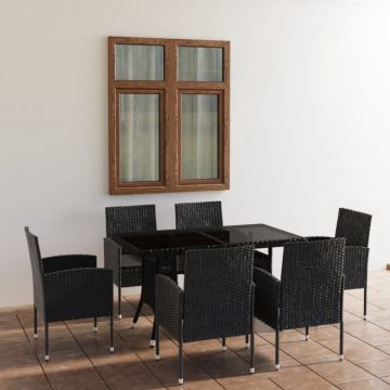 Set mobilier de grădină, 7 piese, negru, poliratan