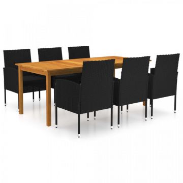 Set mobilier de grădină, 7 piese, negru
