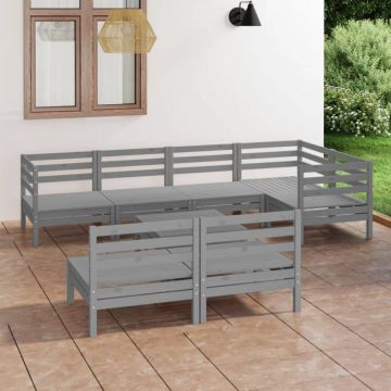 Set mobilier de grădină, 8 piese, gri, lemn masiv de pin