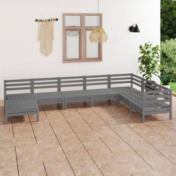 Set mobilier de grădină, 8 piese, gri, lemn masiv de pin