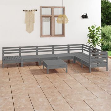 Set mobilier de grădină, 8 piese, gri, lemn masiv de pin