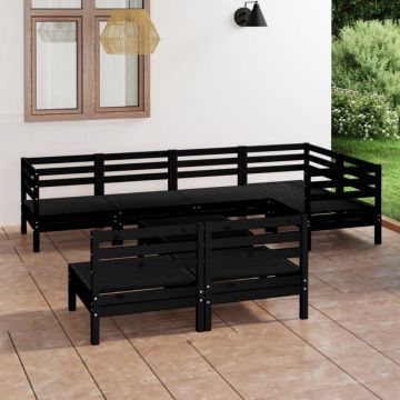 Set mobilier de grădină, 8 piese, negru, lemn masiv de pin