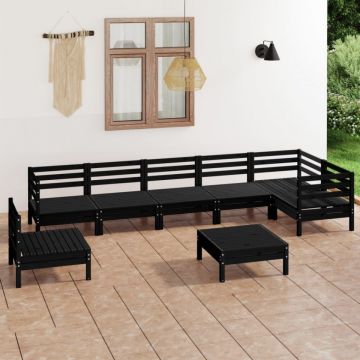 Set mobilier de grădină, 8 piese, negru, lemn masiv de pin