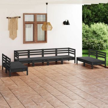 Set mobilier de grădină, 8 piese, negru, lemn masiv de pin