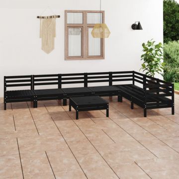 Set mobilier de grădină, 8 piese, negru, lemn masiv de pin