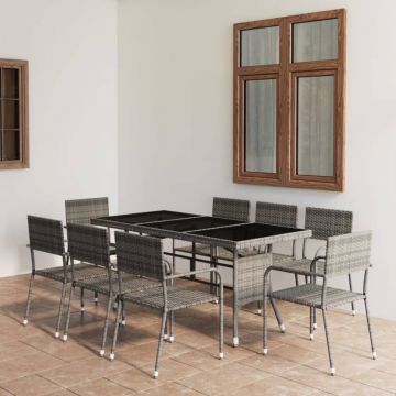 Set mobilier de grădină, 9 piese, antracit & gri, poliratan